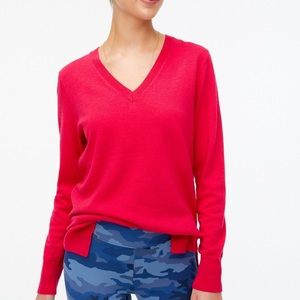 J Crew Factory Wool-blend V-neck tunic sweater in hibiscus pink color size S